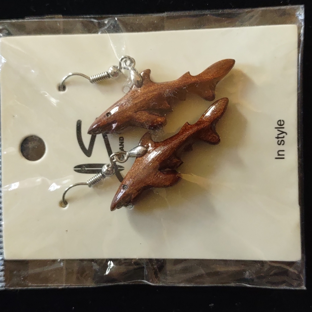 Wood shark earrings